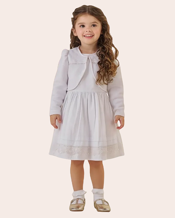 Vestido Infantil Batizado Tricoline e Bolero Paraiso 17942