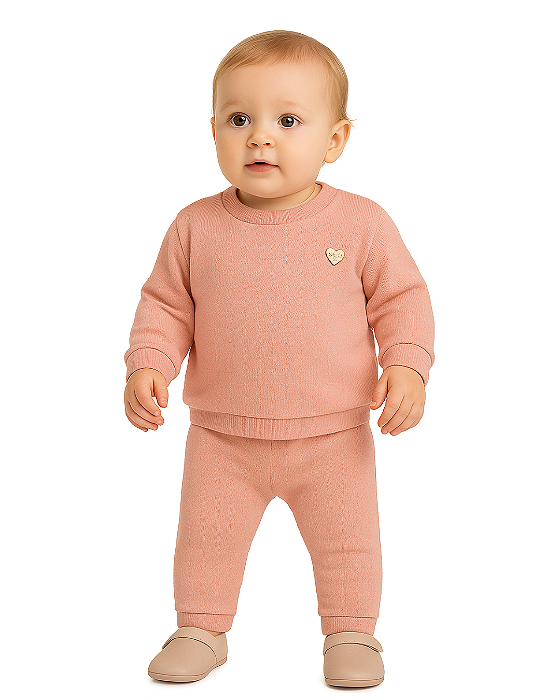 Conjunto Bebê Feminino Blusão + Calça em Malha Tricot 50121