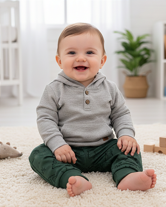 Conjunto Bebê Masculino Blusão com Capuz Calça Moletom 50170