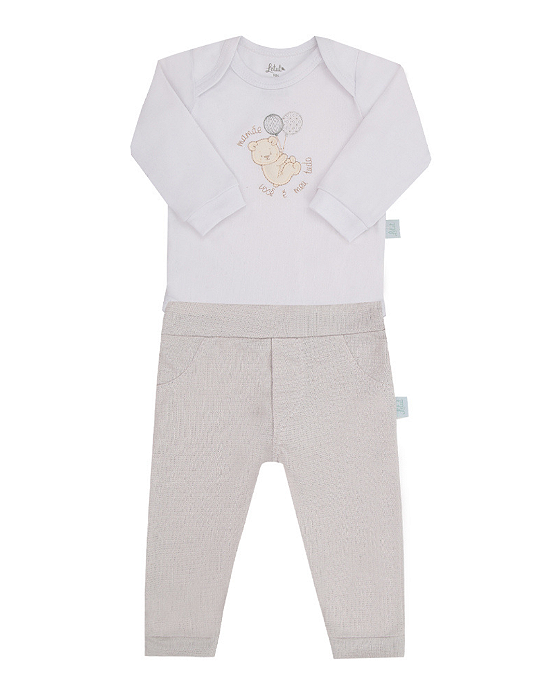Conjunto Bebê Unissex Body com frase e Calça Letut 17368