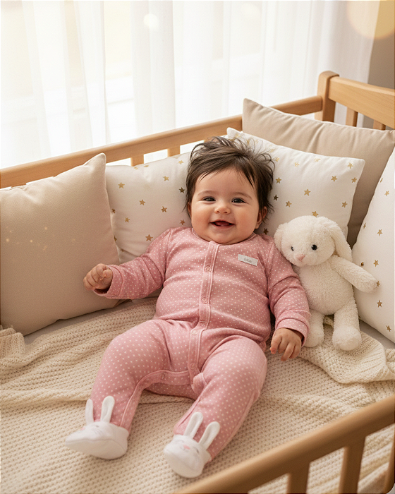 Macacão Bebê Feminino Longo Plush Poá Fofura Letut 17274