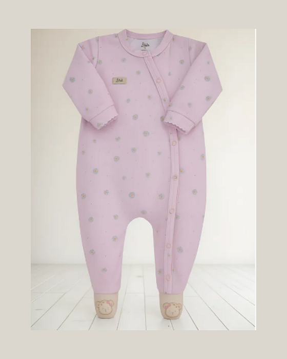 Macacão Bebê Feminino Longo Plush Estampado Letut 17275