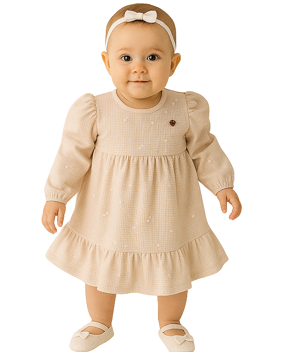 Vestido Bebê Jacquard Metalizado com Babado TJ 11854