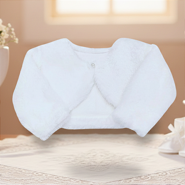 Bolero Bebê em Pele Ágata Branco com Pérola 2054