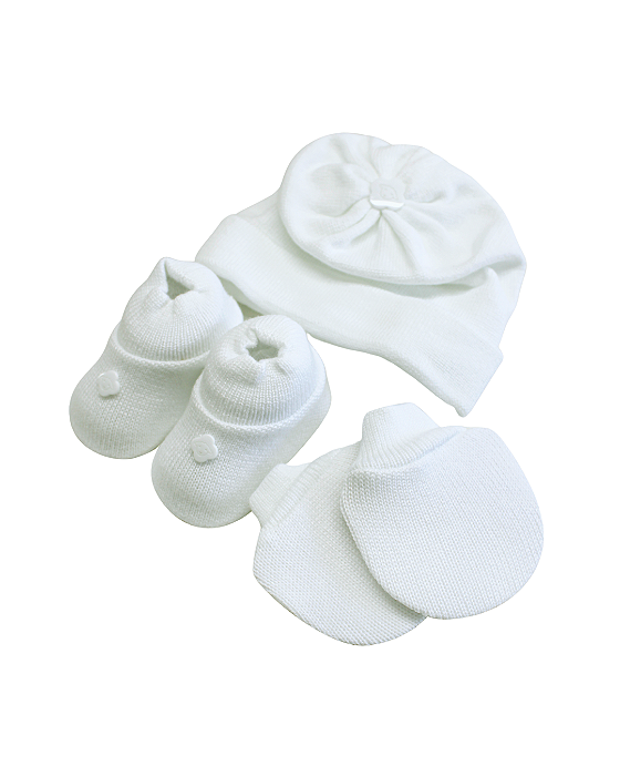 Kit Presente Bebê 3 Pçs Touca Luva Sapatinho Bebê Tricot 1005