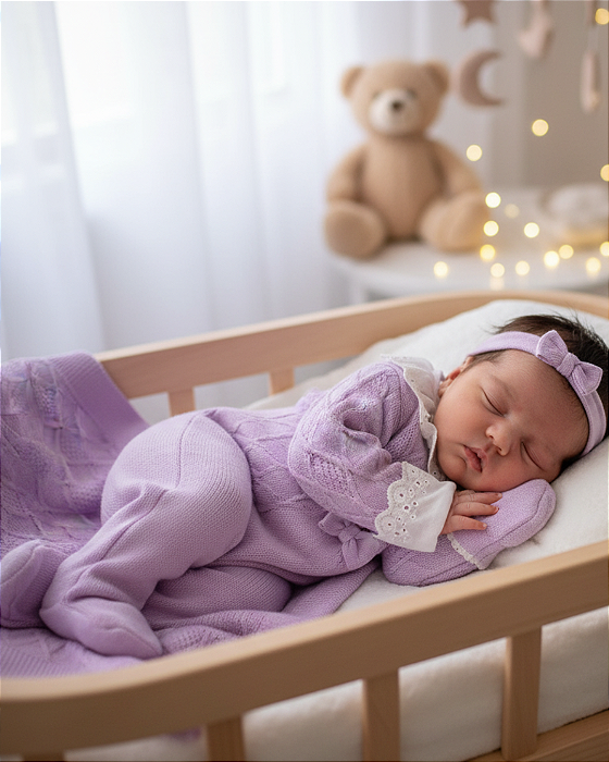 Saída Maternidade Feminina Tricô 5Pç Lavanda Bebê Tricot 202