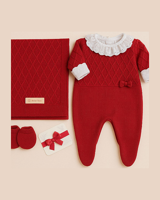 Saída Maternidade Feminina Tricô 5Pç Vermelho BebêTricot 202
