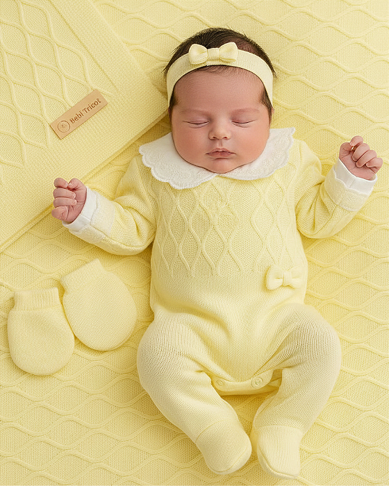 Saída Maternidade Feminina Tricô 5Pç Pérola Bebê Tricot 202