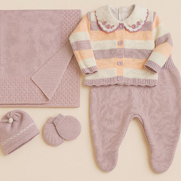 Saída Maternidade Feminina Tricô 6pç Lavanda Bebê Tricot 208