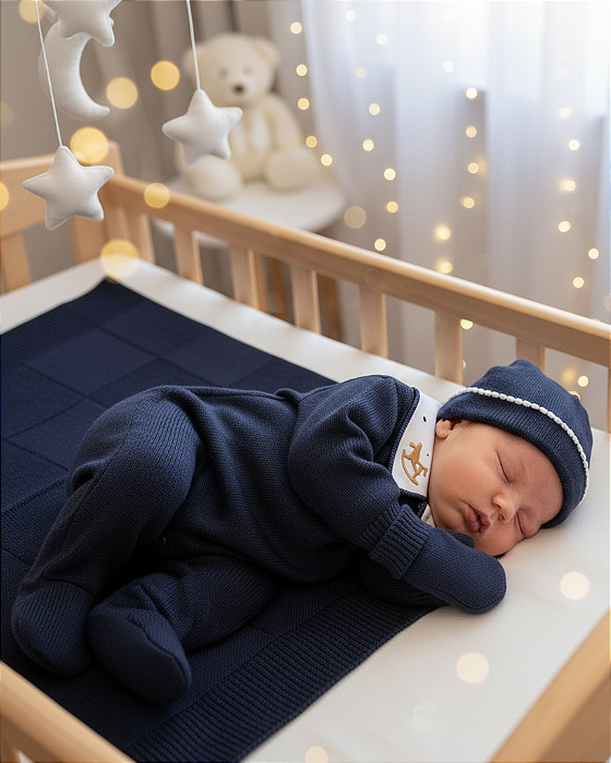 Saída Maternidade Masculina Trico Marinho 5P Bebê Tricot 204