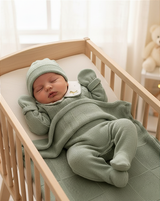 Saída Maternidade Masculina Trico Verde 5Pç Bebê Tricot 204