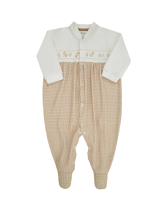 Macacão Bebê Feminino Longo Malha Tricô Vichy Letut 17302