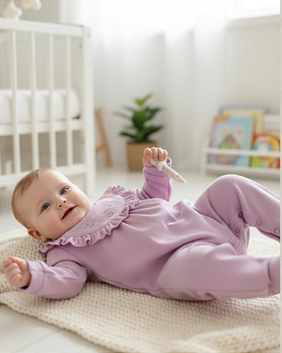 Macacão Bebê Feminino Longo Malha Texturizada Letut 17306