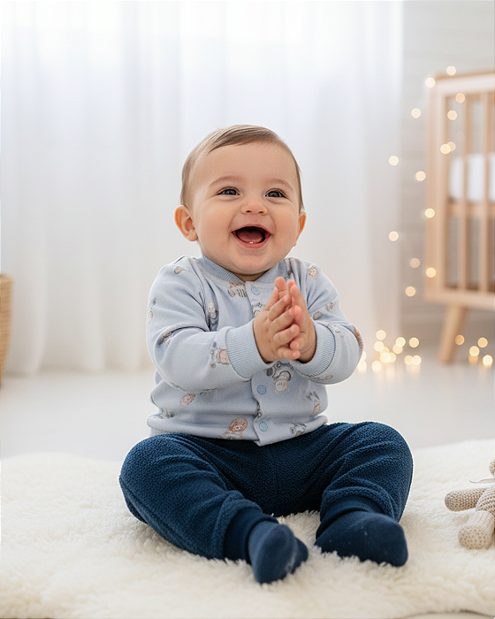 Conjunto Bebê Masculino Longo Casaco e Calça Letut 17331