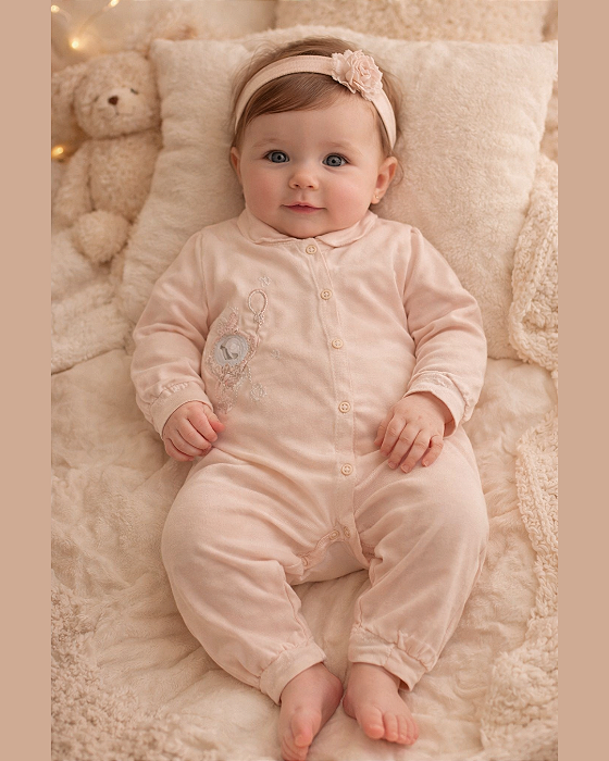 Macacão Bebê Feminino Longo Em Algodão Letut 12760