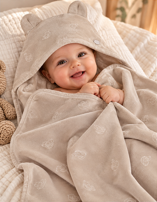 Manta Bebê Plush Jacquard com Capuz Orelhinha Letut 17395