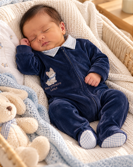 Macacão Bebê Masculino Longo Plush com Zíper Letut 17266