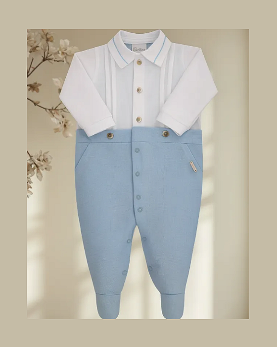 Macacão Bebê Masculino Longo Malha Gola Camisa Paraíso 17714