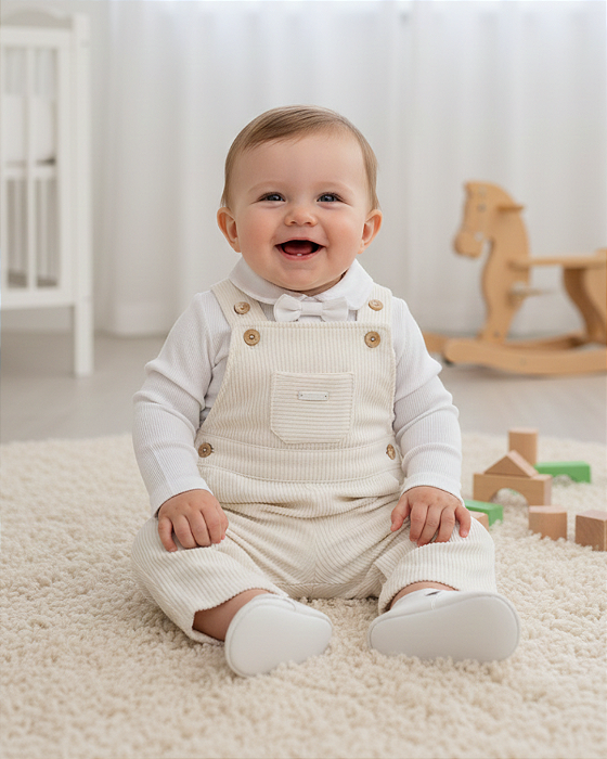 Conjunto Bebê Batizado Longo Jardineira Body Paraíso 17807