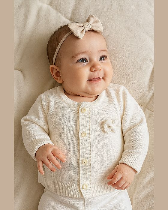 Casaco Bebê Feminino Tricô Fofinho com Lacinho  421504