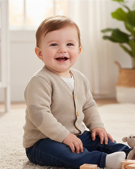 Casaco Bebê Masculino Tricô Fofinho com Listras 423530