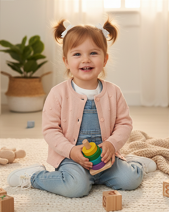 Casaco Infantil Feminino Tricô com Bolinhas Fofinho 423525