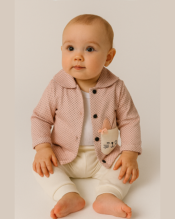 Conjunto Bebê Feminino  Body, Calça e Casaco Baby Fluffy 7014