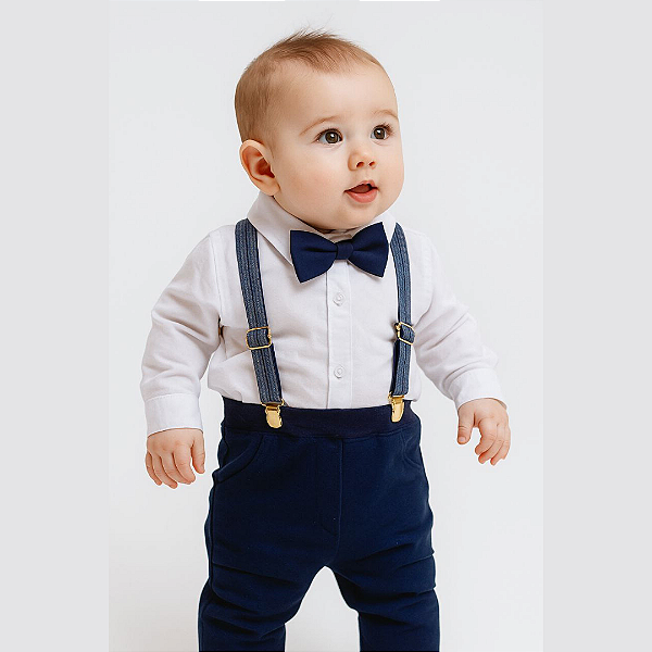 Conjunto Batizado Bebê Masculino - Suspensório e Gravata 190