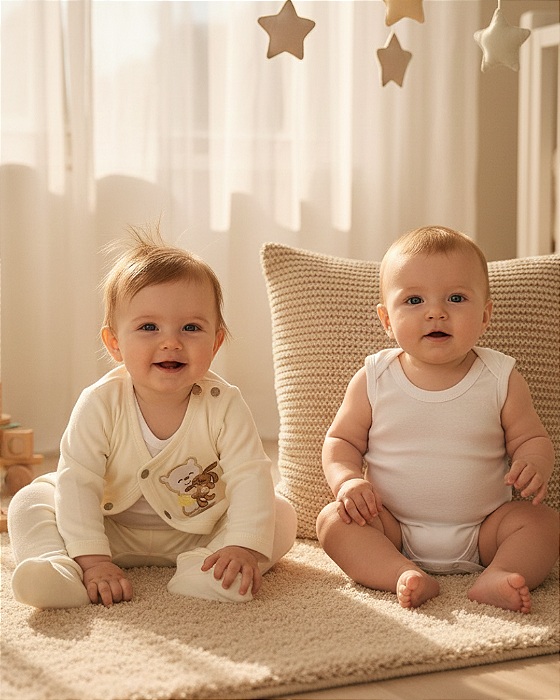 Conjunto Bebê Unissex Longo Algodão Casaco, Body,Calça 7002