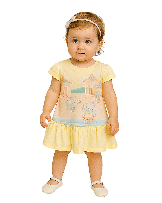 Vestido Bebê Feminino Malha Estampado com Strass 11407