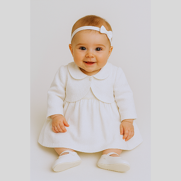 Vestido Bebê Batizado com Pérolas e Bolero FL000