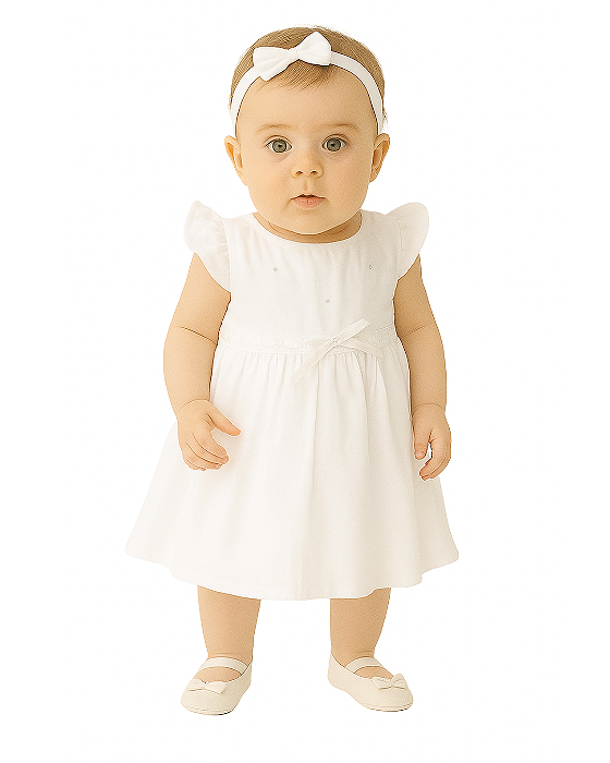 Vestido Bebê Feminino com Strass Faixa e Calcinha 204