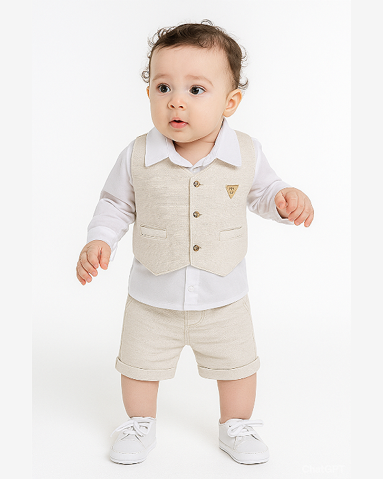 Conjunto Bebê Batizado Linho - 3 peças - Paraiso 16982