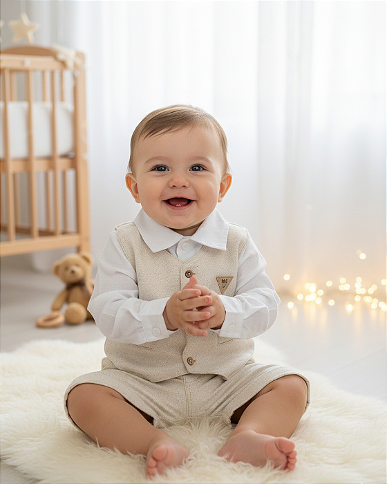 Conjunto Bebê Batizado Linho - 3 peças - Paraiso 16982