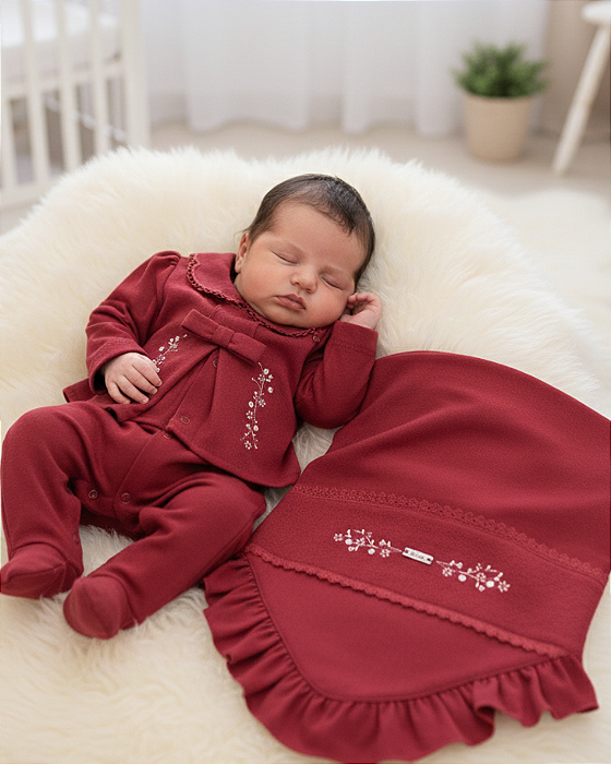 Saída Maternidade Bebê Feminina Macacão e Manta Paraiso 18607