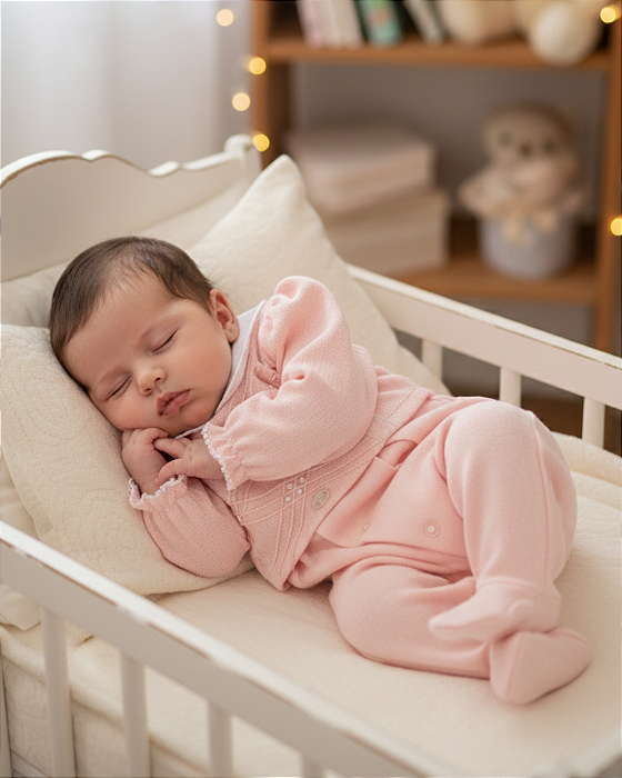 Macacão Bebê Feminino Longo Pérolas Paraíso 18581