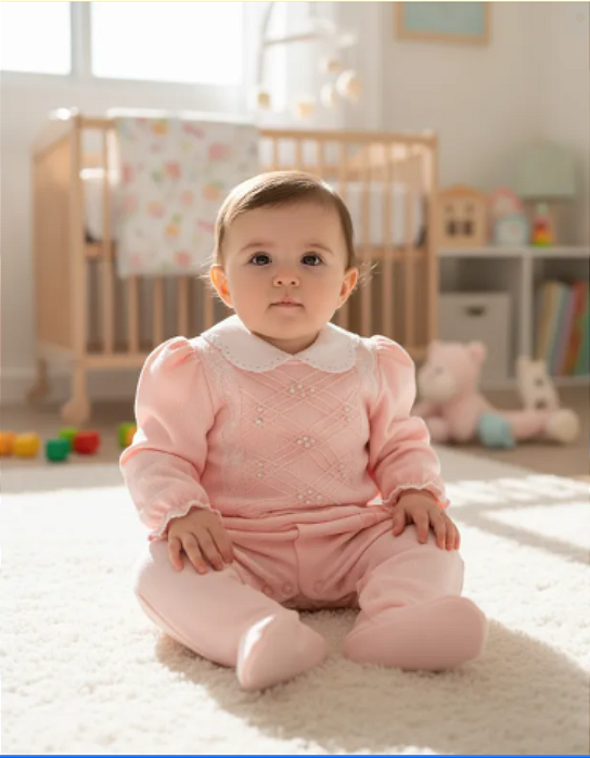 Macacão Bebê Feminino Longo Pérolas Paraíso 18581