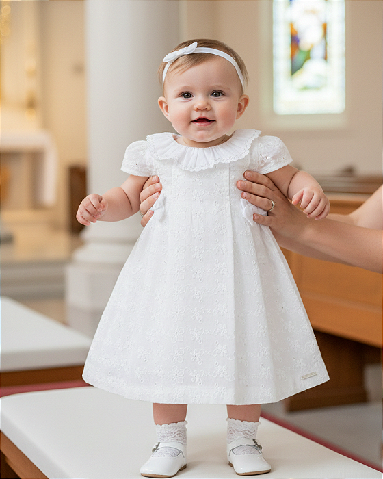 Vestido Bebê Batizado Bordado Broderie Paraíso 18687