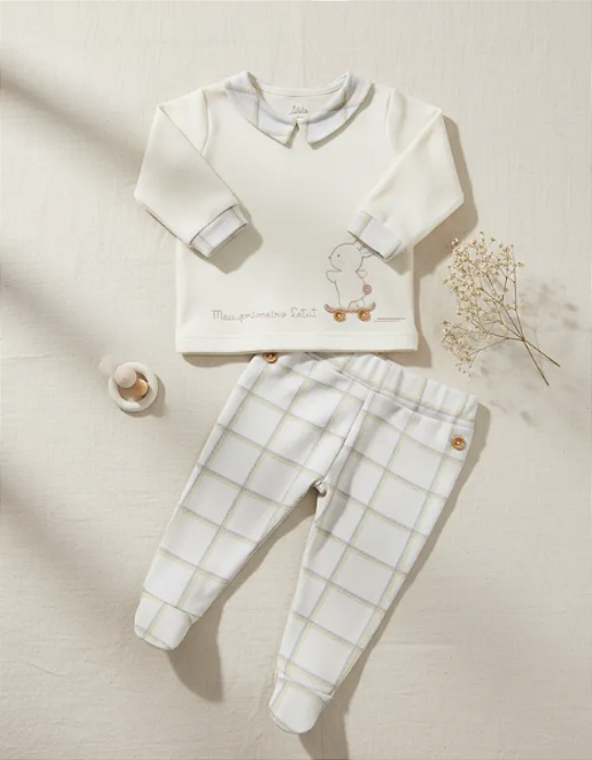 Conjunto Bebê Unissex Longo Meu Primeiro Letut Creme 18190