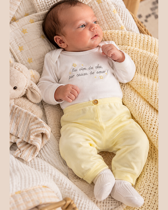 Conjunto Bebê Longo Body e Calça Letut Frases Bordadas 18212