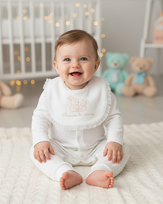 Macacão Bebê Feminino Longo Babador Removível Letut 18167