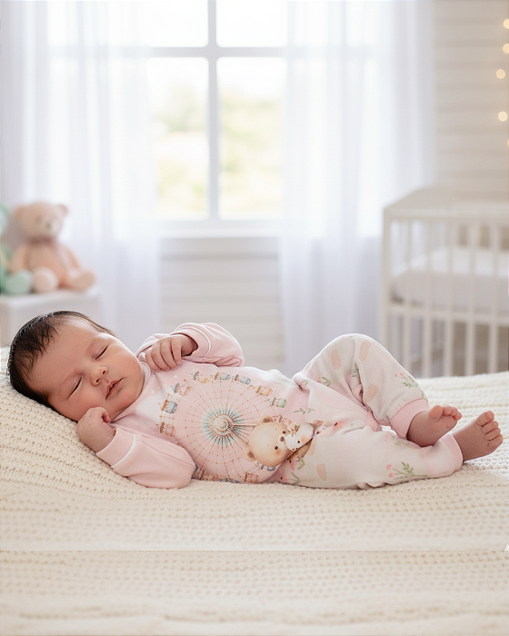 Macacão Bebê Longo Suedine 100%Algodão Estampado Letut 18183