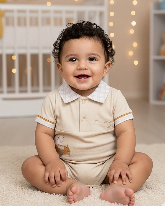 Macacão Bebê Masculino Curto Bordado com Gola Letut 18247