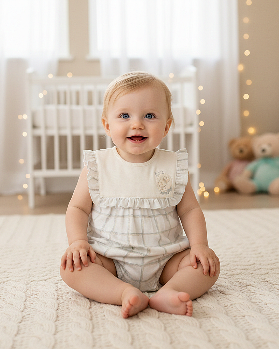 Macacão Bebê Feminino Curto com Babado e Bordado Letut 18255