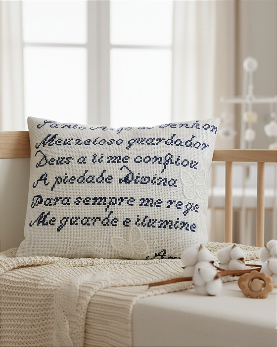 Almofada Oração de Santo Anjo Bordada Artesanal Encanto 5977