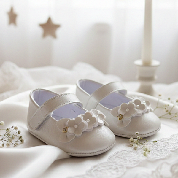 Sapatilha Bebê Feminina com Flores e Strass Keto Baby 1277