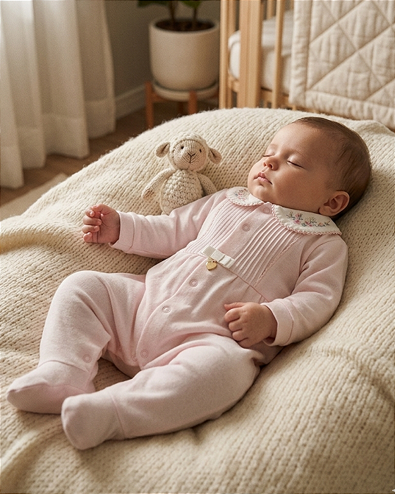 Macacão Bebê Feminino Longo Suedine e Canelado Paraíso 19058