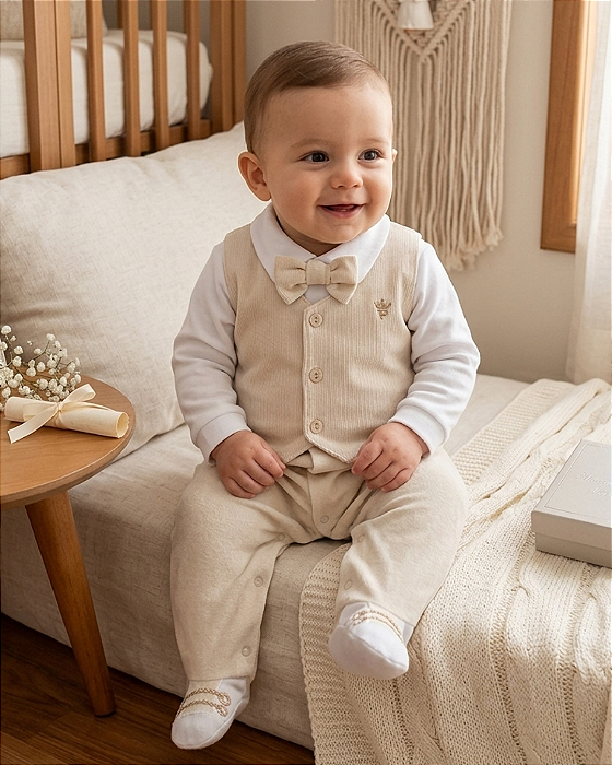 Macacão Bebê Masculino Batizado Colete Gravata Paraíso 19095