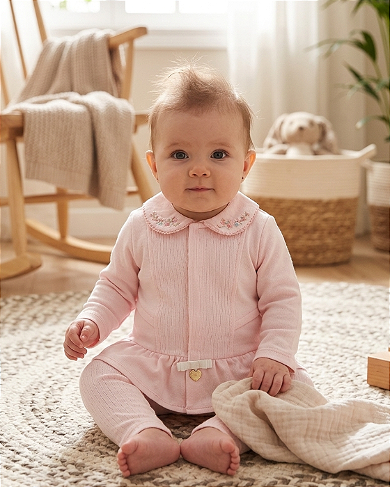 Conjunto Bebê Feminino Bata e Calça em Suedine Paraíso 19118