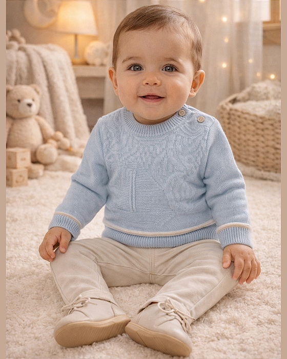 Conjunto Bebê Masculino Blusa em Tricô e Calça Paraíso 19142